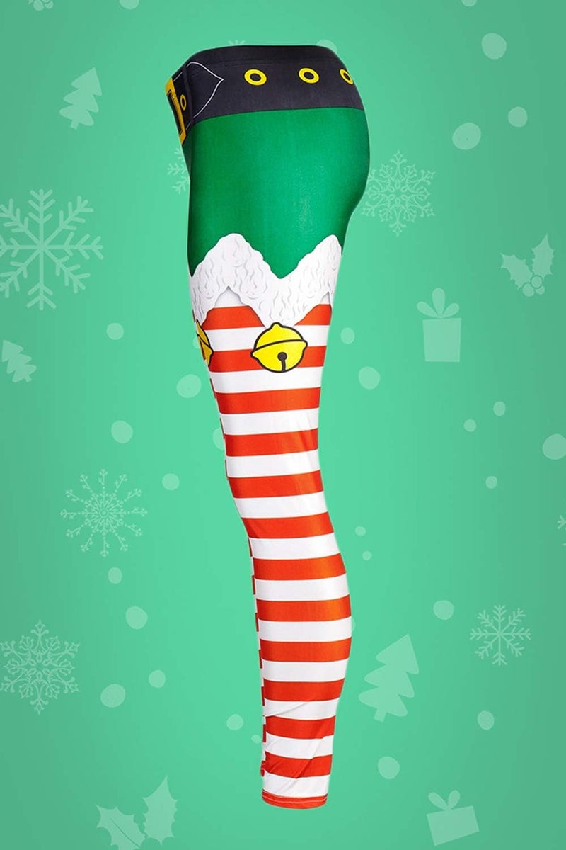 Pincuttee Christmas Leggings for Women Soft Green Stripe Stretchy Holiday Pants US S/M DK059 - Image 5